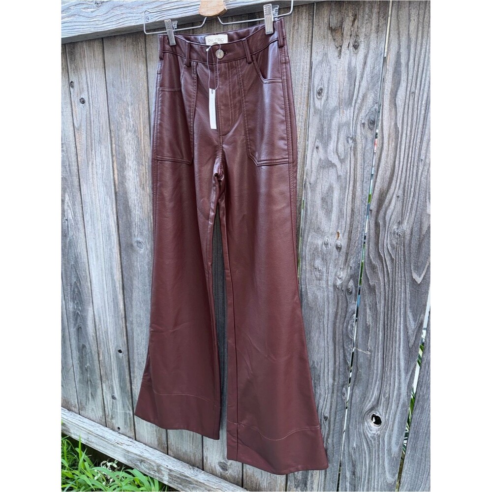 Pilcro | Anthropologie Rylan Faux Leather Relaxed High-Rise Flare Pants Size 24 - Picture 6 of 9